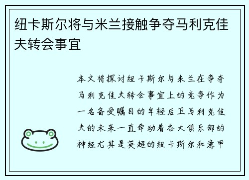 纽卡斯尔将与米兰接触争夺马利克佳夫转会事宜